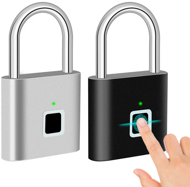 지문인식 자물쇠 일반형 충전식 스마트 터치 잠금장치, 블랙, 1개