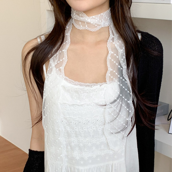 블루씨티 레이스 패턴 롱 스카프 타이 머플러
