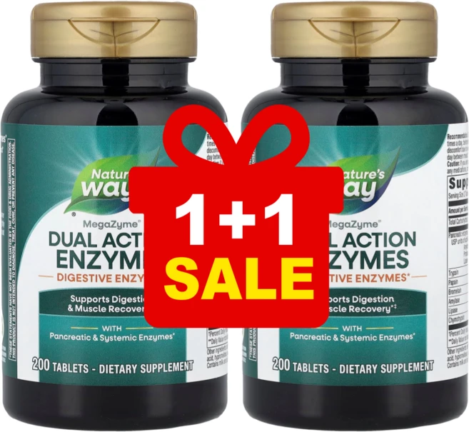 네이처스웨이 메가자임 효소 브로멜라인 트립신 파파인 라이소자임 200정 2통, 2개 - 쿠팡