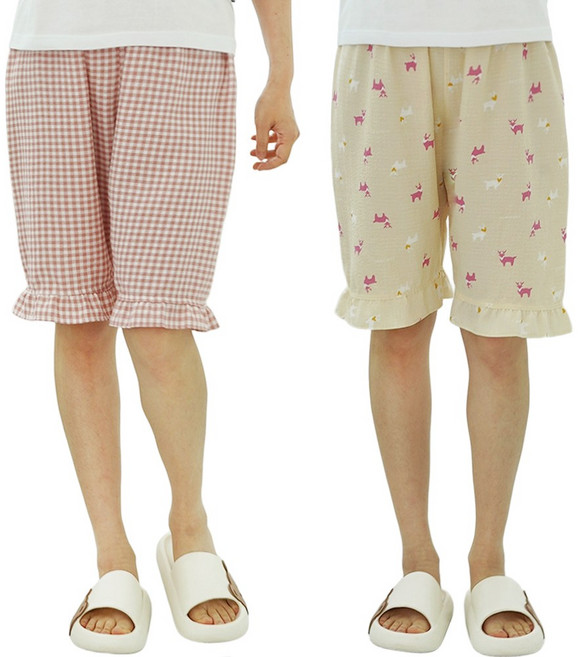 캐리루시 여성 시원한 요루 프릴파자마 잠옷바지 2종세트 5부 7부