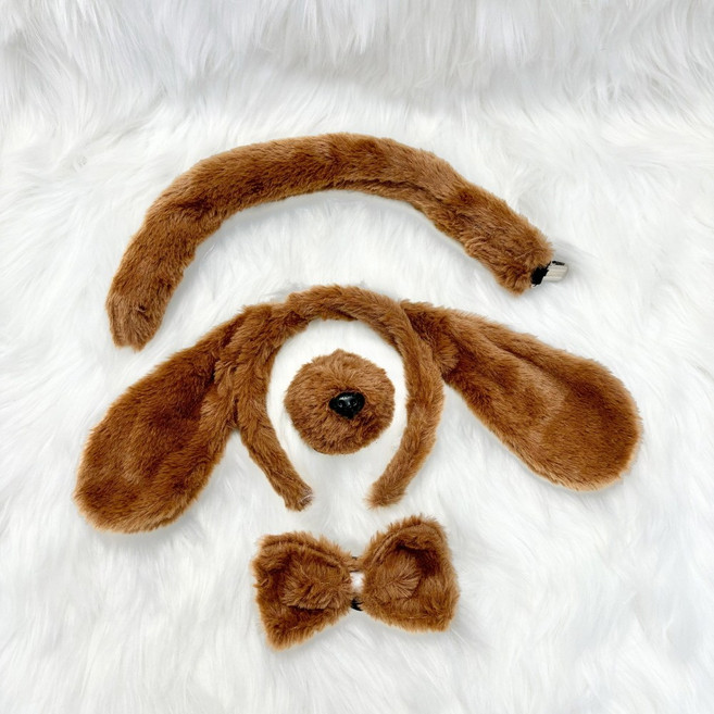 0716 브라운 강아지 코스프레 4종 세트 (머리띠+리본타이+코+꼬리)