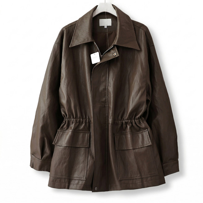 메리앤유 루즈핏 비건 레더 하프기장 집업 자켓 빅사이즈