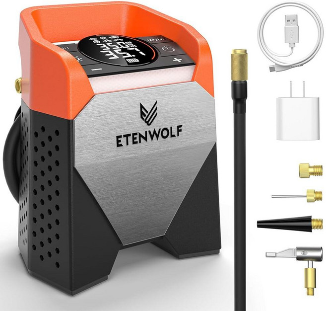ETENWOLF Zephyr S5 튼튼한 타이어 팽창기 휴대용 공기 압축기 160PSI 및 15600mAh 무선 에어 펌프 LED 조명 포함 자동차 타이어 자전거 오토