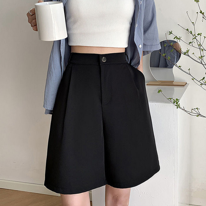 후암마켓 여자 가벼운 버뮤다 하이웨스트 뒷밴딩 5부 슬랙스 팬츠