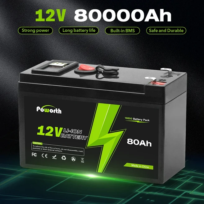 리튬 12V 배터리 150Ah LiFePO4 4000+ 딥 사이클 내장형 BMS 10년 수명 UPS 카약 어탐기 태양광 패널 라디, 01 12v 80000mAh X1