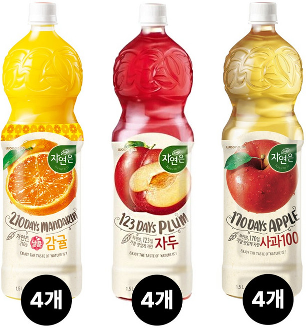 자연은 자두 감귤 사과 3종혼합 4개씩 총 12개, 1.5L
