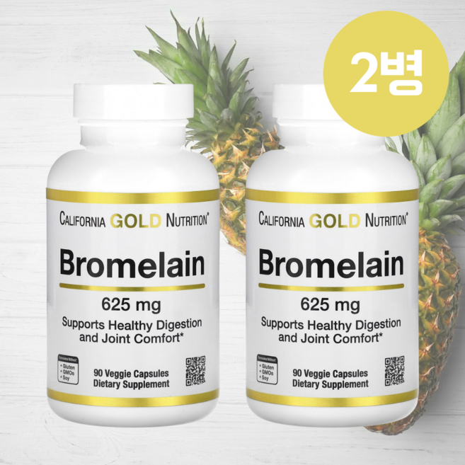 파인애플 소화 잘되는 브로멜라인 효소 효능 영양제 625mg 90정 2병, 2개