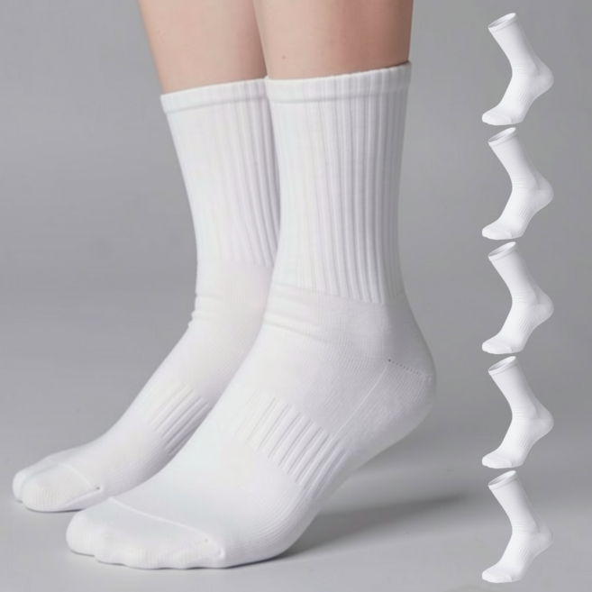 코어웨이브 여성 스포츠 쿠션 두툼 무지 기본 중목 스포츠 양말 5켤레 세트