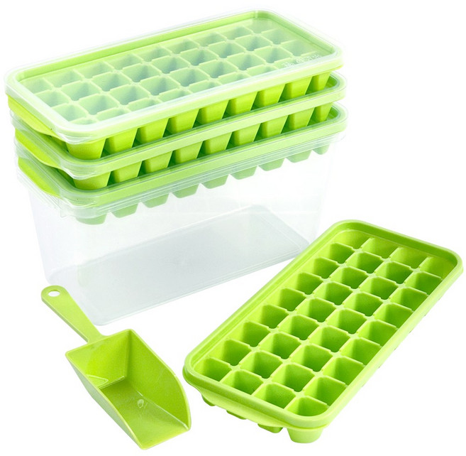자이티 얼음 트레이 얼음틀 36구 4p + 아이스큐브 컨테이너 + 스쿱 세트, 그린, 1개