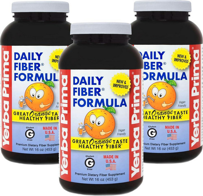 Yerba Prima Daily Fiber Formula 473.2ml(16온스) 파우더 (3팩) - 훌륭한 맛의 프리미엄 식이 섬유 보충제 미국산 GMO 프리 글루텐 프, 453g