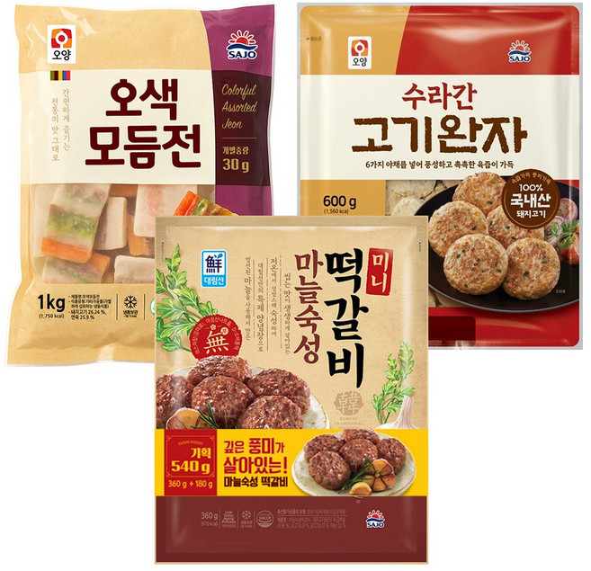 사조오양 수라간 고기완자 600g + 마늘숙성 미니떡갈비 540g + 오색모듬전 1kg