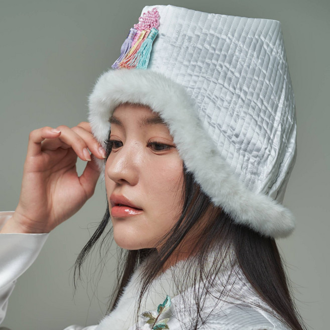 겨울 생활 한복 화이트 누비 털조바위 프리 사이즈