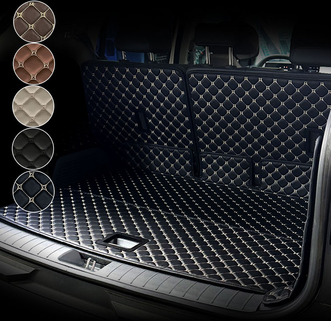 오토피아 고퀄리티 가죽 리얼 퀼팅 등커버 트렁크매트 세트 올뉴 모닝 전용 (2017~2020.5), 블랙+골드스티치