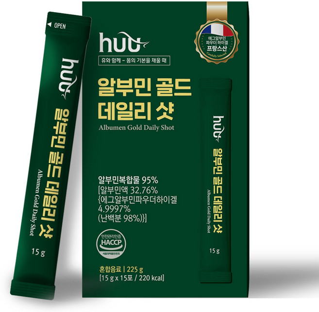 휴 알부민 골드 데일리샷 마시는 알부민 햅썹 인증 난백 알부민, 15개, 15g