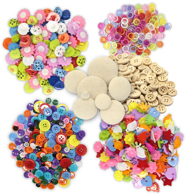 attizone 단추 모양단추 원형 나무 캔버스천 아크릴 칼라, 1개, 통포장-나무원형단추(종합)