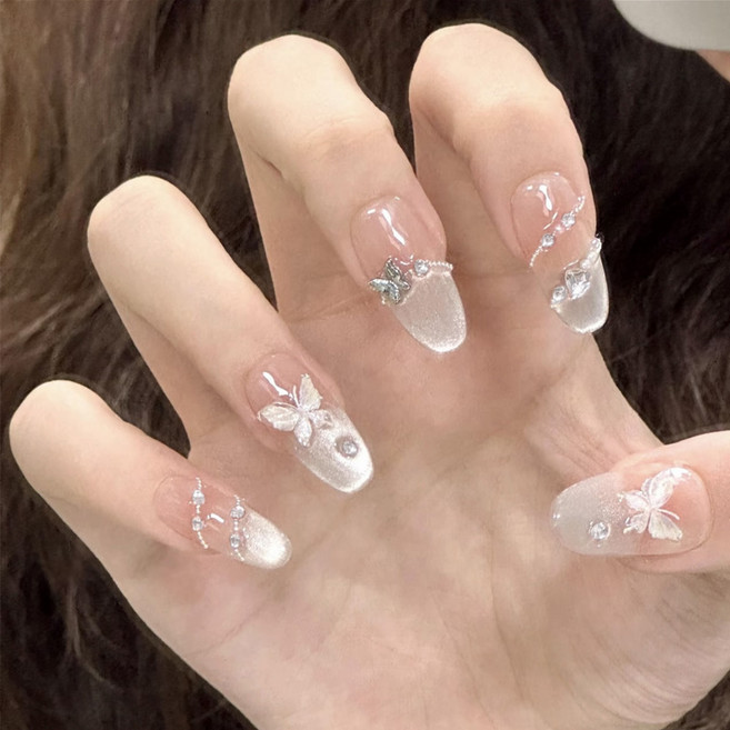 Clab 착용형 네일아트 짧은손톱 숏네일 네일팁 디자인 인조손톱팁 붙이는네일팁, 1개, Z510