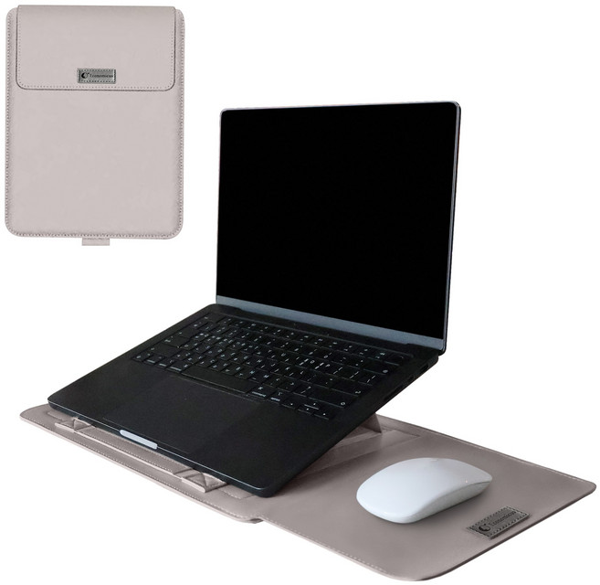 이코노미쿠스 거치대겸용 맥북 LG그램 삼성 노트북 파우치 커버 가죽, 라이트그레이, 1개