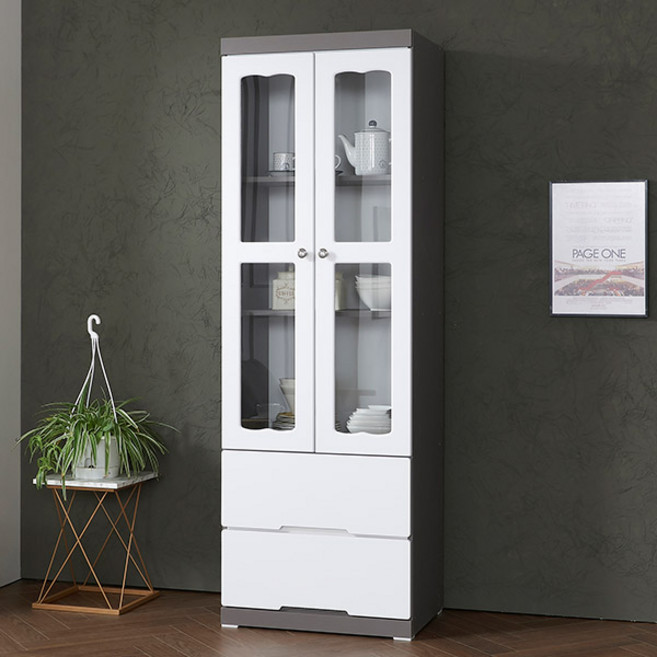 셀미스 600 유리문 2단서랍수납장 거실장식장 그릇장, 화이트
