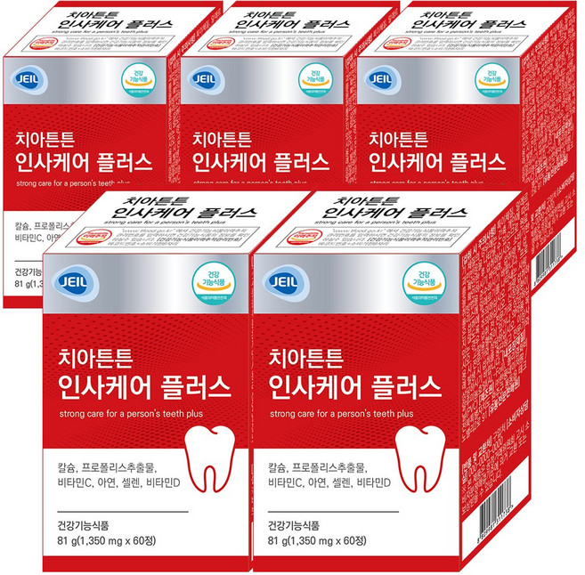 치아튼튼 인사케어 플러스 칼슘 프로폴리스추출물 210mg, 60정, 5개