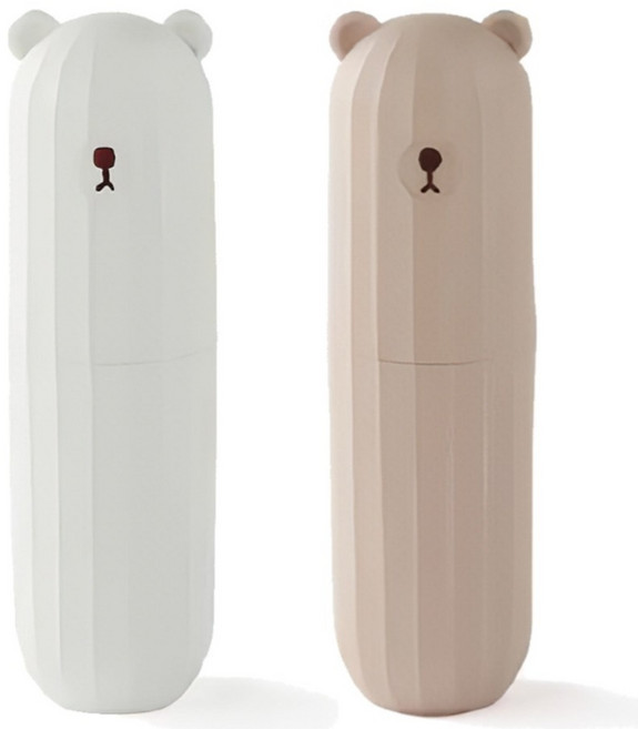 로앤제이 휴대용 여행용 곰돌이 칫솔통 양치컵 칫솔 치약 케이스 1+1, 1개, 크림+베이지