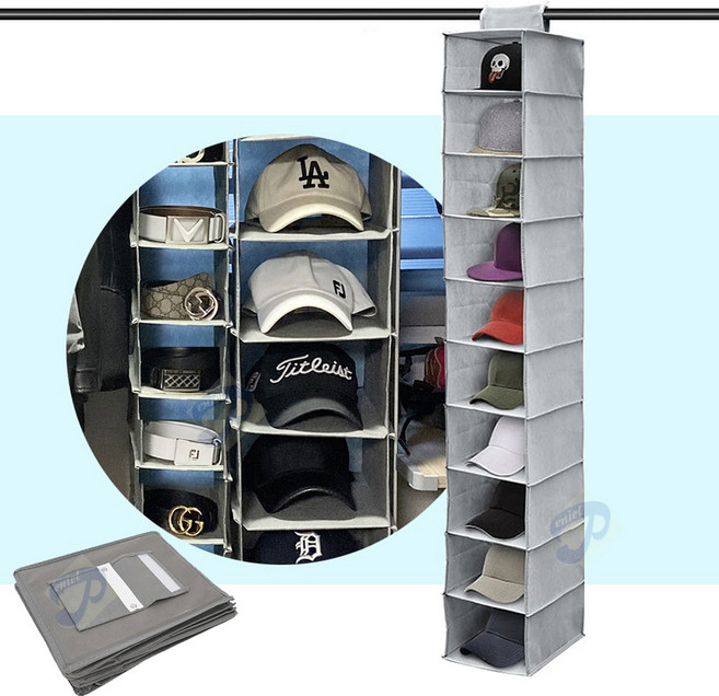 모자정리함(10단) 모자수납 모자보관 모자진열대 모자행거 모자걸이 모자정리대 행거걸이 야구모자 골프모자, 상세페이지 참조, 1개