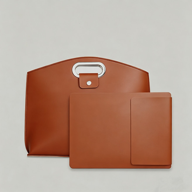 After Sea 대용량 노트북가죽 파우치 손잡이 가방, 1개, 갈색