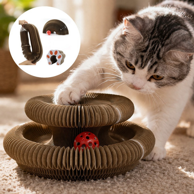 코지픽스 심심한 고양이를 위한 아코디언 종이 장난감, 1개, 베이지