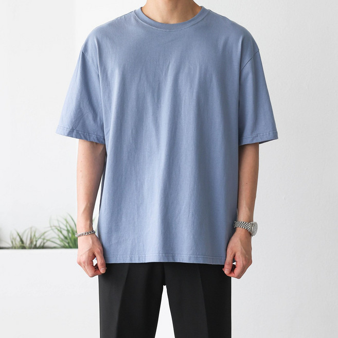 베이직바이블 라운드 무지 반팔 오버핏 빅사이즈 티셔츠 텐타덤블 줄지않는 워싱 남성 여성 남여공용