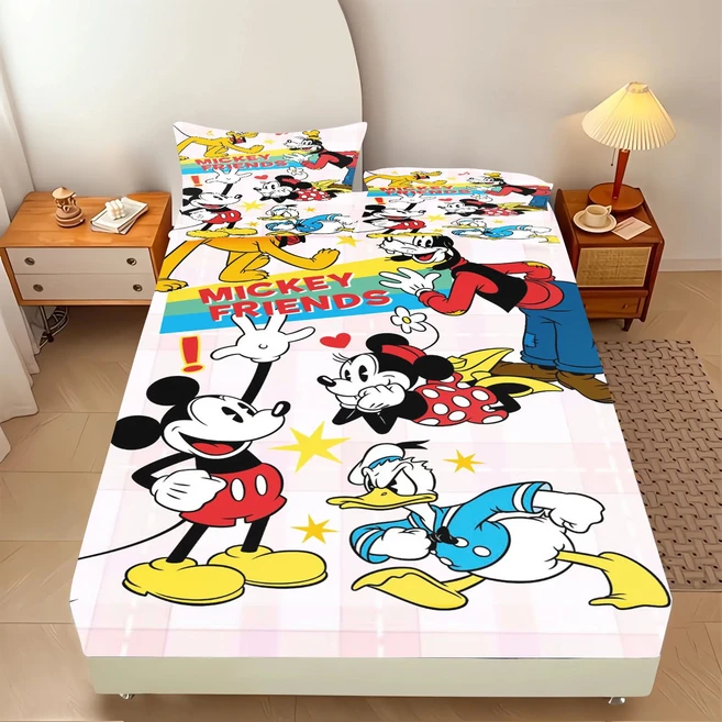 미키 3D 어른 침구 세트 귀여운 인쇄 만화 장착 Comforte 100% 폴리 에스터 2/3pcs 성인에게 적합, 03 90x190x25cm, 04 2