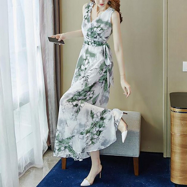 슬림소녀 여성 여름 비치 스커트 보헤미안 롱스커트 날씬해 보이는 해변 바캉스 쉬폰 원피스