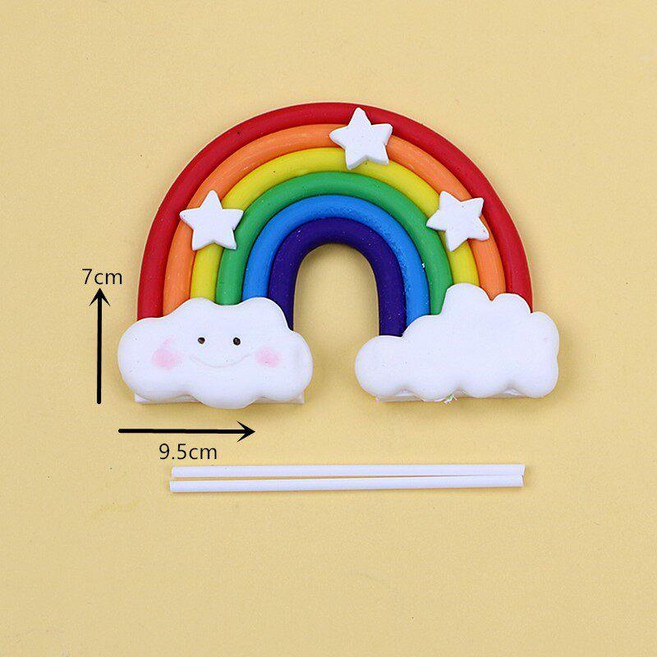 레인보우 케이크 결혼식 파티 생일 도자기 샤워 장식, 1개, 클레이 레인보우 화이트 스타즈