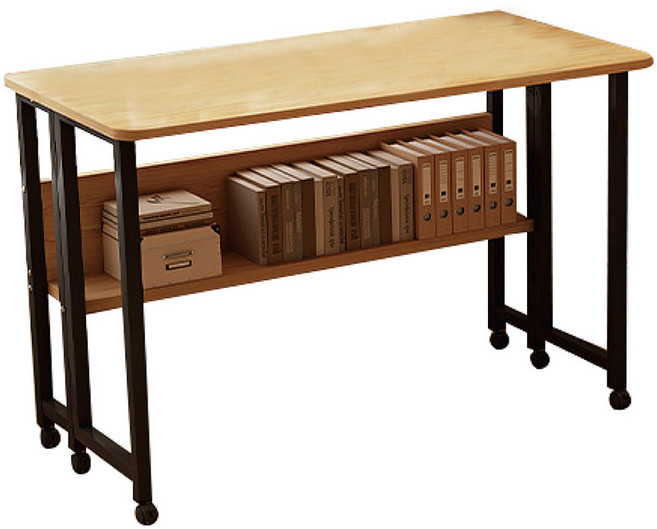 Lovely Home 移動滑板桌 簡約風滾輪書桌附置物架 學生辦公桌, 木紋