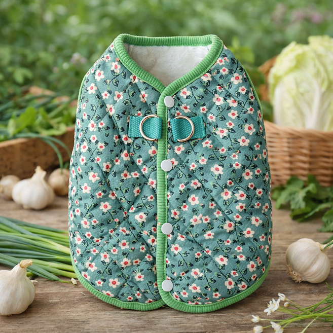 멍케어 강아지 겨울옷 김장 조끼 패딩 겨울 하네스, 1개, 그린