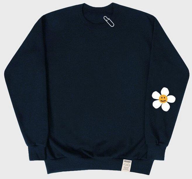 테온셀 그레이버 [UNISEX]엘보우 플라워도트 맨투맨네이비