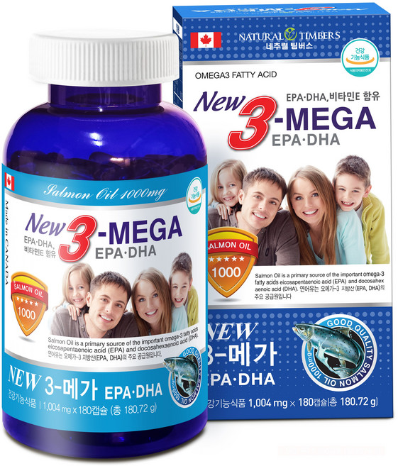 프리미엄 캐나다 연어오일 99.9% 오메가3 New3-MEGA EPA & DHA 비타민E 함유 180캡슐, 1개, 180정