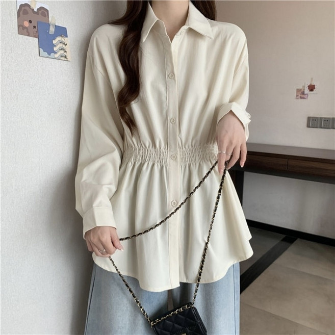 PETITBATH 여성 허리스트링 페플럼 카라 플레어 긴팔 블라우스 lyy0420250719