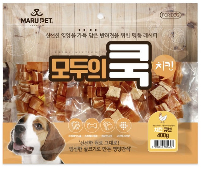 이백이몰 강아지간식 모두의쿡 치킨큐브 400g 강아지 대용량 간식
