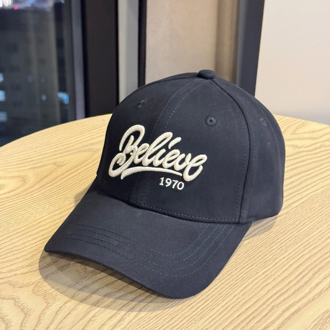 潮牌 立體刺繡 棒球帽 Believe 1970 鴨舌帽, 1個, 黑色55-60cm可調節