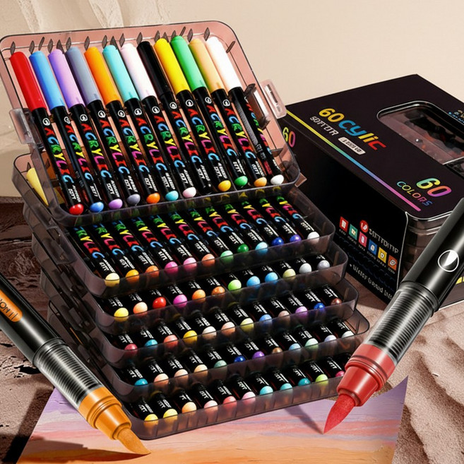 디자인 드로잉 마카펜 직액식 대용량 미술 전문 채색 애니메이션용 소프트 브러쉬 펜, 1세트, 60색