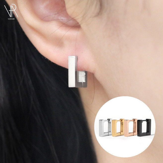 VARAM [한쌍] 써지컬316L스틸 정사각 원터치 심플 귀걸이