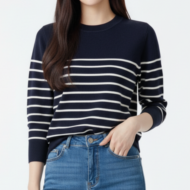 바이로이 베이직 스트라이프 니트 여성 단가라 니트