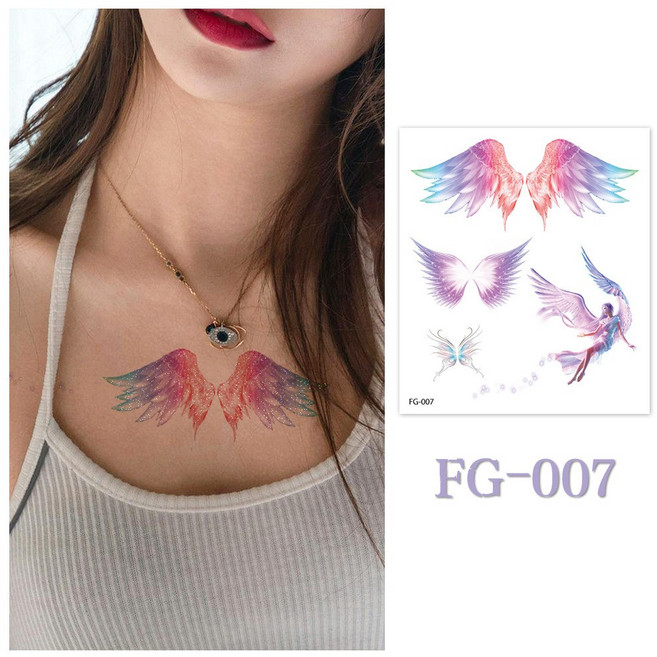 FG-007 夢幻天使翅膀紋身貼紙 防水持久, 1個, FG-07