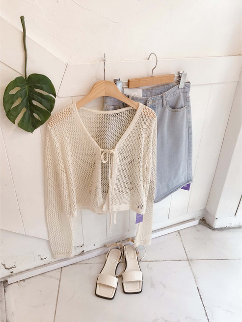 썸머 펀칭 리본 끈 볼레로 가디건