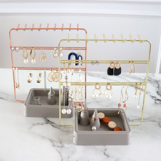 골드 메탈 귀걸이 거치대+반지뿔세트 목걸이 팔찌 반지 주얼리 악세사리 진열대 그레이 골드, 1개, 거치대+반지뿔_골드 EP-0795