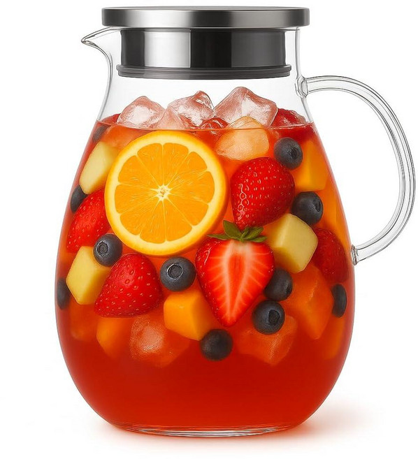 뚜껑이 있는 1.5L 미디엄 유리 피처 워터 저그 - 아이스 티 레모네이드 또는 콜드 브루 커피용 내열성 붕규산 유리 저그, 85 Ounces