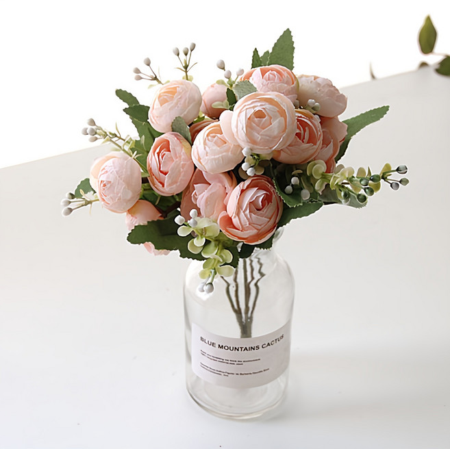 리버그린 조화 러블리 라넌 꽃화병 세트, 피치, 1세트