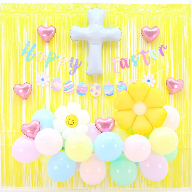 파티짱 부활절 가랜드 풍선 세트 교회 장식 소품, 1개, 풍선 커튼 세트(해피 이스터)