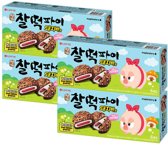 롯데웰푸드 찰떡파이 명가 메이플스토리 돼지바맛, 4개, 150g