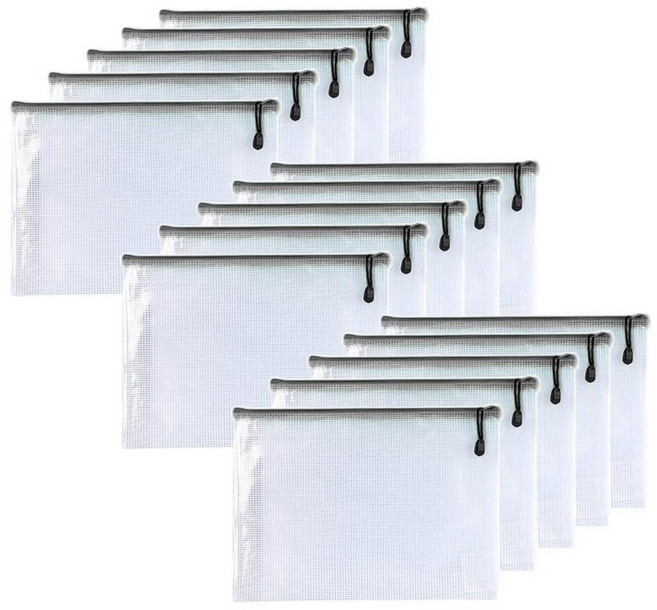 Niziting -15개 플라스틱 메시 지퍼 파우치 문서 폴더 가방 블랙 (블랙 22.9cm x 33cm(9인치 x 13인치)), 9"x 13"