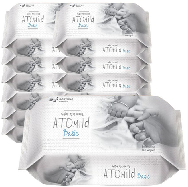 아토마일드 베이직 물티슈 리필형 엠보싱 80매12개, 12개, 80매입